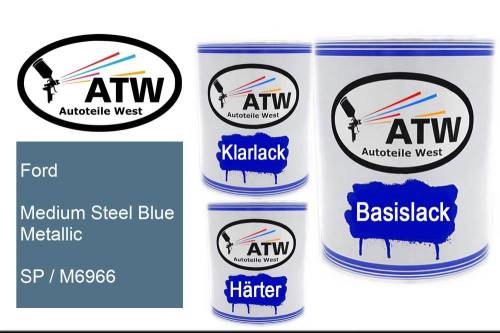 Ford, Medium Steel Blue Metallic, SP / M6966: 1L Lackdose + 1L Klarlack + 500ml Härter - Set, von ATW Autoteile West.